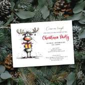 Whimsical hand drawn reindeer party invitation 招待状