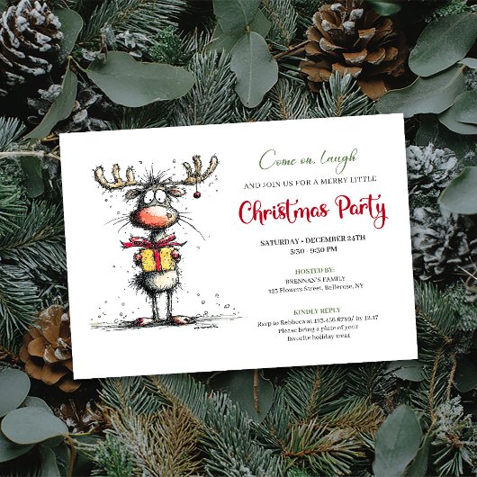 Whimsical hand drawn reindeer party invitation 招待状