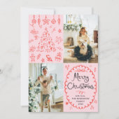 Whimsical Hand Drawn Retro Merry Christmas 2 Photo シーズンカード (正面)