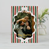 Whimsical Hand Drawn Retro Red Green Ribbon Bow 箔シーズンカード (立ち正面)