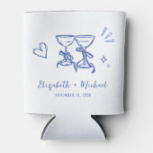 Whimsical Hand Drawn Romantic Blue Wedding 缶クーラー (正面)