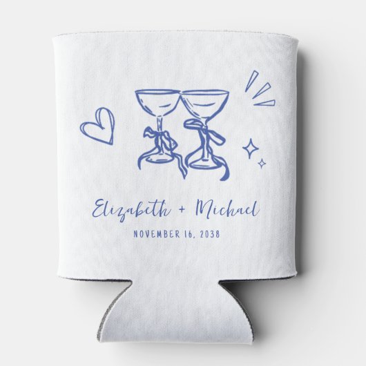 Whimsical Hand Drawn Romantic Blue Wedding 缶クーラー (裏面)