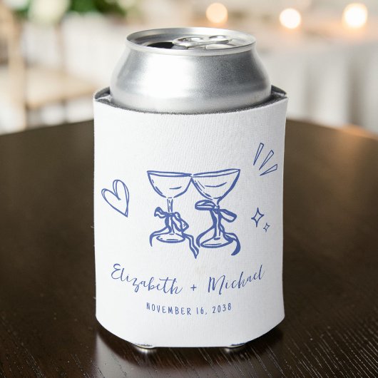 Whimsical Hand Drawn Romantic Blue Wedding 缶クーラー