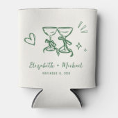 Whimsical Hand Drawn Romantic Green Cream Wedding 缶クーラー (正面)