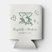 Whimsical Hand Drawn Romantic Green Cream Wedding 缶クーラー (裏面)