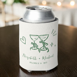 Whimsical Hand Drawn Romantic Green Cream Wedding 缶クーラー