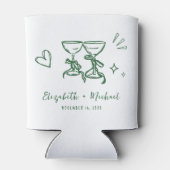 Whimsical Hand Drawn Romantic Green Wedding 缶クーラー (裏面)