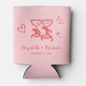 Whimsical Hand Drawn Romantic Pink Red Wedding 缶クーラー (正面)