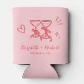 Whimsical Hand Drawn Romantic Pink Red Wedding 缶クーラー (裏面)