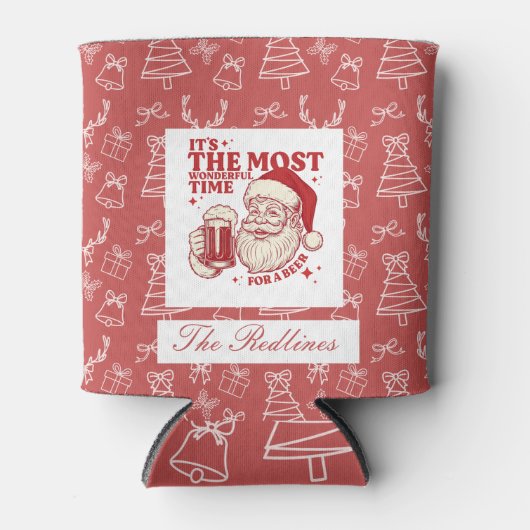 Whimsical Hand-Drawn Santa Christmas 缶クーラー (正面)