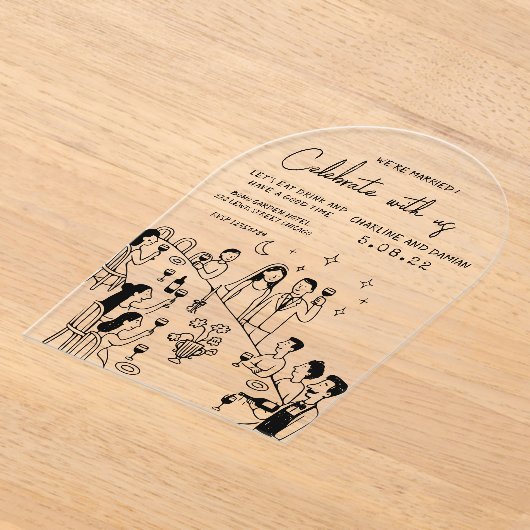 Whimsical Hand Drawn Scribble Wedding Invitation アクリル招待状 (レイダウン)