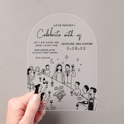 Whimsical Hand Drawn Scribble Wedding Invitation アクリル招待状 (インサイチュ (ポータブル))