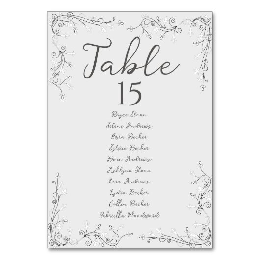 Whimsical Hand Drawn Script Wedding Seating Plan テーブルナンバー (裏面)