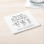 Whimsical Hand Drawn Skeletons Halloween Party スクエアペーパーコースター (アングル)