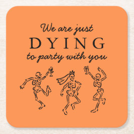 Whimsical Hand Drawn Skeletons Halloween Party スクエアペーパーコースター