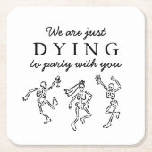 Whimsical Hand Drawn Skeletons Halloween Party スクエアペーパーコースター (正面)