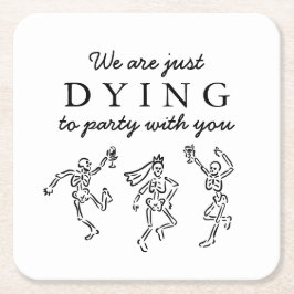 Whimsical Hand Drawn Skeletons Halloween Party スクエアペーパーコースター