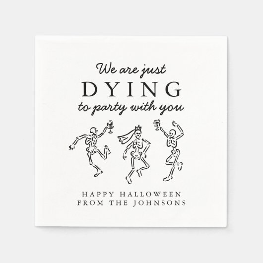 Whimsical Hand Drawn Skeletons Halloween Party スタンダードカクテルナプキン (正面)