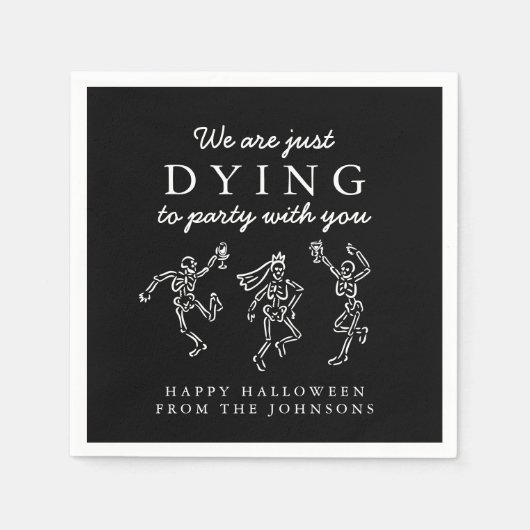 Whimsical Hand Drawn Skeletons Halloween Party スタンダードカクテルナプキン (正面)