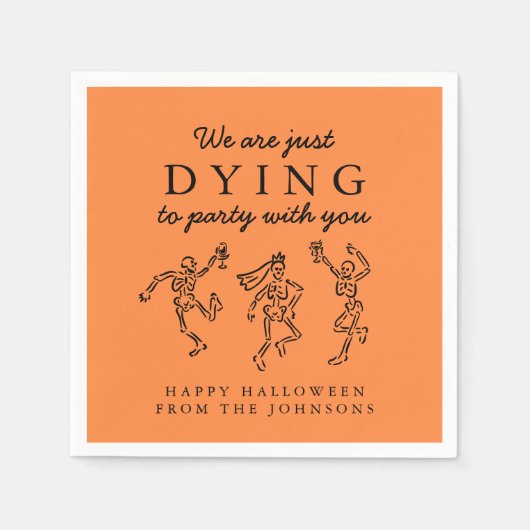 Whimsical Hand Drawn Skeletons Halloween Party スタンダードカクテルナプキン (正面)