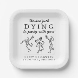 Whimsical Hand Drawn Skeletons Halloween Party ペーパープレート