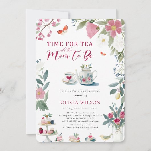 Whimsical Hand-Drawn Tea Party Baby Shower  招待状 (正面)