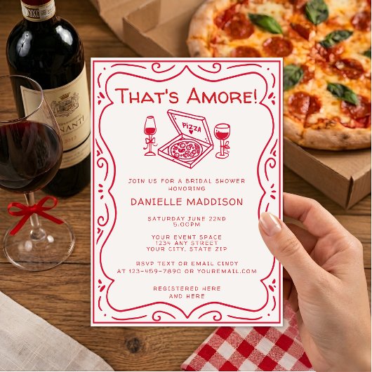 Whimsical Hand Drawn That's Amore Bridal Shower 招待状