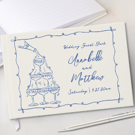 Whimsical Hand Drawn Vintage Blue Wedding ゲストブック
