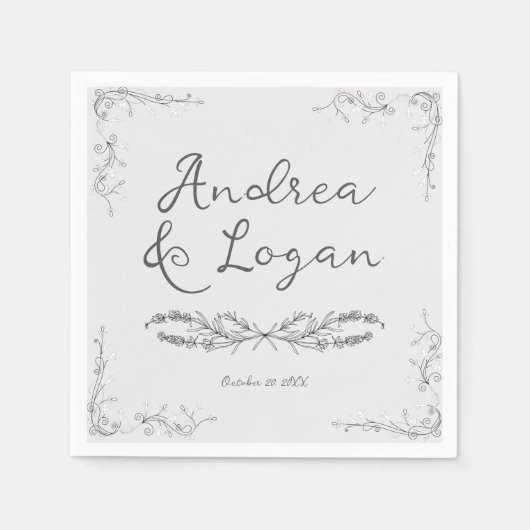Whimsical Hand Drawn Wedding  スタンダードカクテルナプキン (正面)