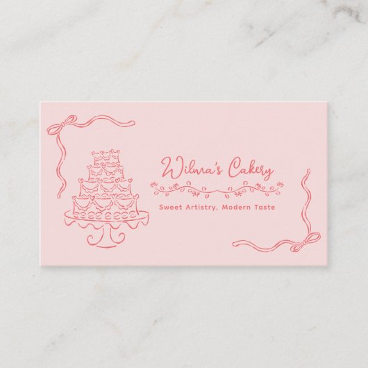 Whimsical Hand Drawn Wedding Cake Bakary 名刺 (正面)