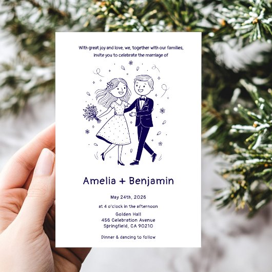 Whimsical Hand Drawn Wedding Couple | Wedding  招待状