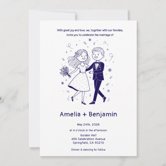 Whimsical Hand Drawn Wedding Couple | Wedding  招待状 (正面)