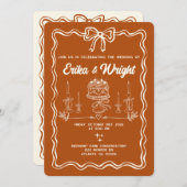 Whimsical Hand Drawn Wedding Invitation Cute Bows 招待状 (正面/裏面)