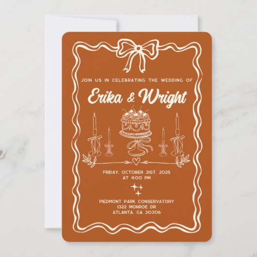 Whimsical Hand Drawn Wedding Invitation Cute Bows 招待状 (正面)