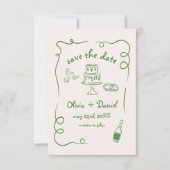  whimsical hand drawn wedding photo green セーブザデート (正面)