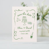  whimsical hand drawn wedding photo green セーブザデート (スタンド正面)