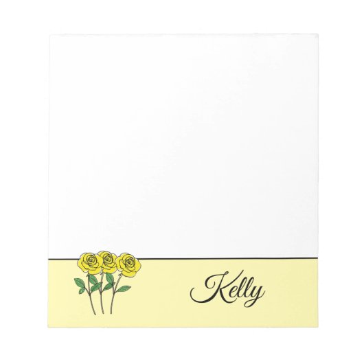 Whimsical Hand Drawn Yellow Roses ノートパッド (正面)