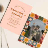 Whimsical handdrawn Bold colorful wedding  招待状