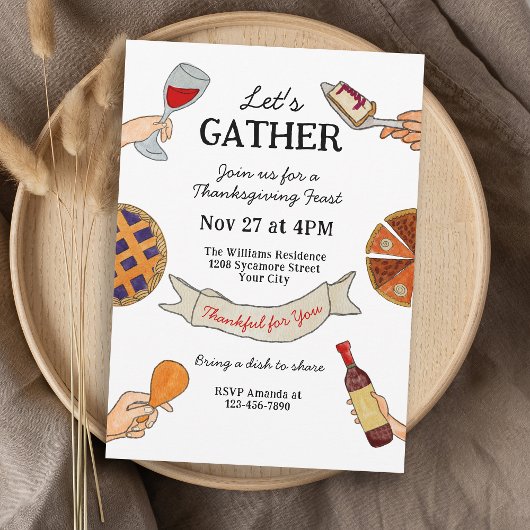 Whimsical Handdrawn Doodles Unique Thanksgiving 招待状