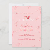 Whimsical Handdrawn martini 21st Birthday Party 招待状 (正面)