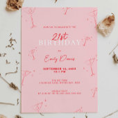 Whimsical Handdrawn martini 21st Birthday Party 招待状