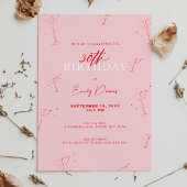Whimsical Handdrawn martini 30th Birthday Party 招待状