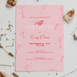 Whimsical Handdrawn martini 50th Birthday Party 招待状