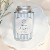 Whimsical Handdrawn Retro Blue Stripes Wedding 缶クーラー