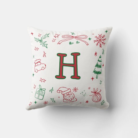 Whimsical HandDrawn style Monogram Festive クッション (裏面)