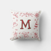 Whimsical HandDrawn style Monogram Initial Festive クッション (正面)