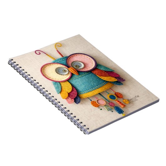 Whimsical Handmade Felt Owl Art ノートブック (右側)