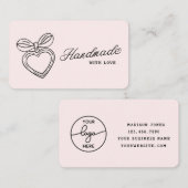 Whimsical Handmade with Love Script Heart Bow Logo 名刺 (正面/裏面)