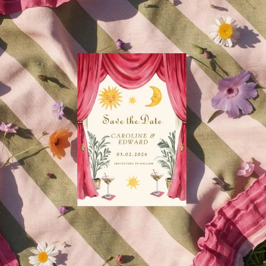 Whimsical handpainted Celestial Folk Wedding  Save セーブザデート