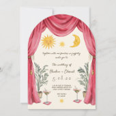 Whimsical Handpainted Sun and Moon Wedding Invitat 招待状 (正面)
